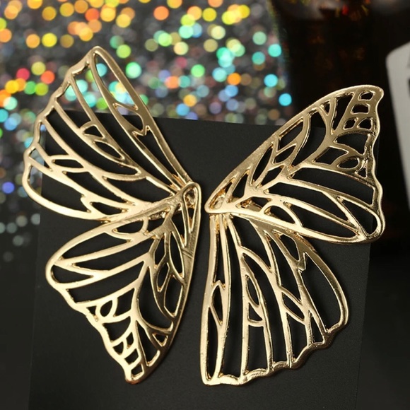 Gold Butterfly Wing Earrings - Picture 5 of 7